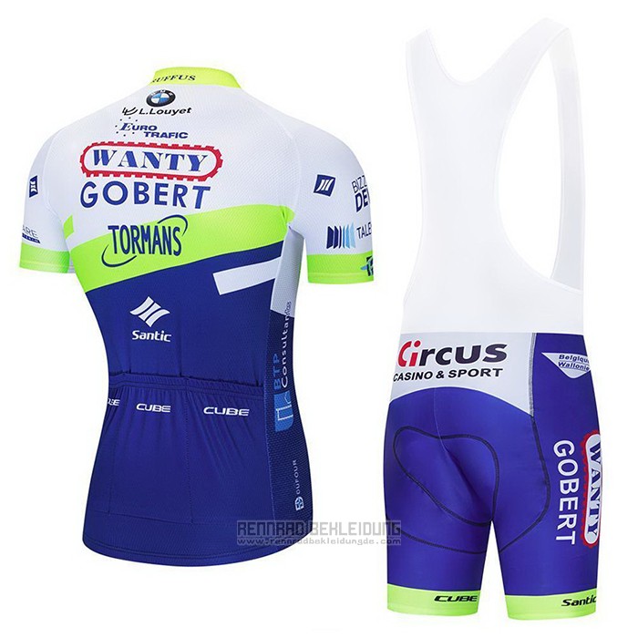 2021 Fahrradbekleidung Wanty-Gobert Cycling Team Blau Wei Gelb Trikot Kurzarm und Tragerhose